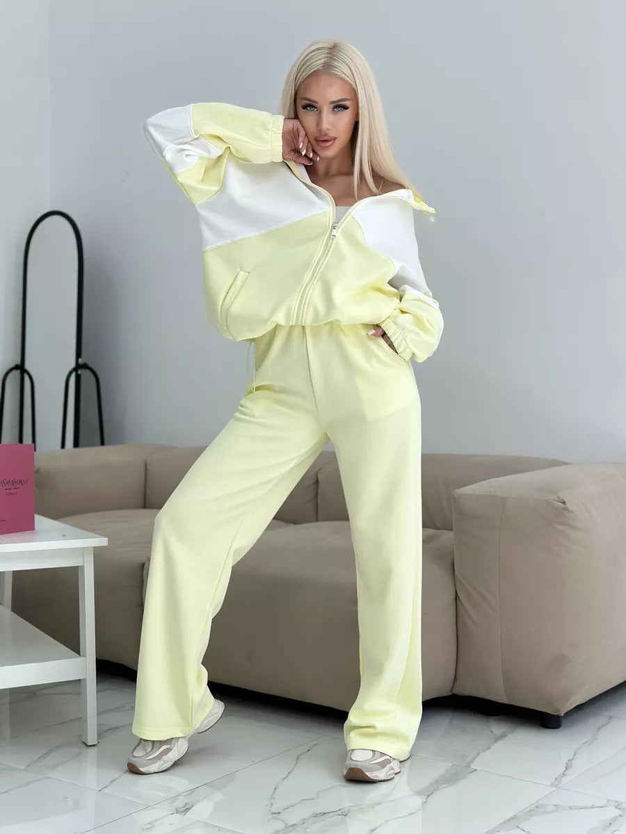 Damen sportliches Set aus hochfunktionalem Fleece-Material mit Reißverschluss R&B