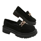 Damen Chunky Loafers mit modischen Kettenakzenten und rutschfester Sohle R&B