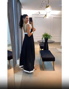 Damen Elegantes Maxikleid mit tiefem V-Ausschnitt und seitlichem Schlitz R&B