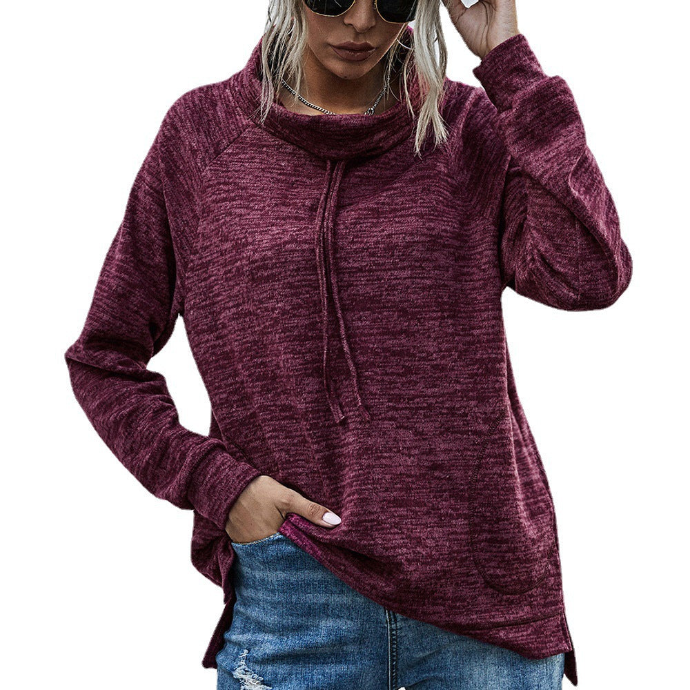Damen lässiger Pullover mit hohem Kragen und praktischen Taschen R&B