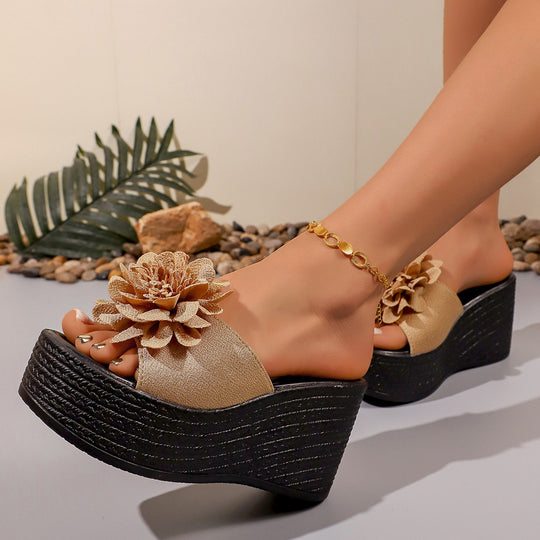 Damen Wedge-Pantoletten mit dekorativem Blumendesign R&B