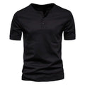 Herren nan tailliertes Kurzarm-Henleyshirt aus Baumwollmix mit Knopfleiste R&B