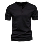 Herren nan tailliertes Kurzarm-Henleyshirt aus Baumwollmix mit Knopfleiste R&B