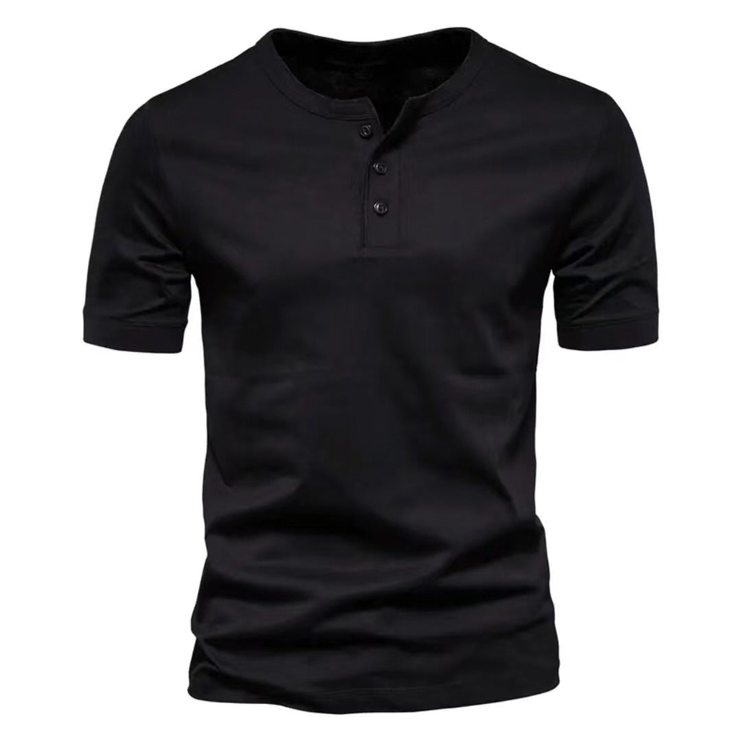 Herren nan tailliertes Kurzarm-Henleyshirt aus Baumwollmix mit Knopfleiste R&B