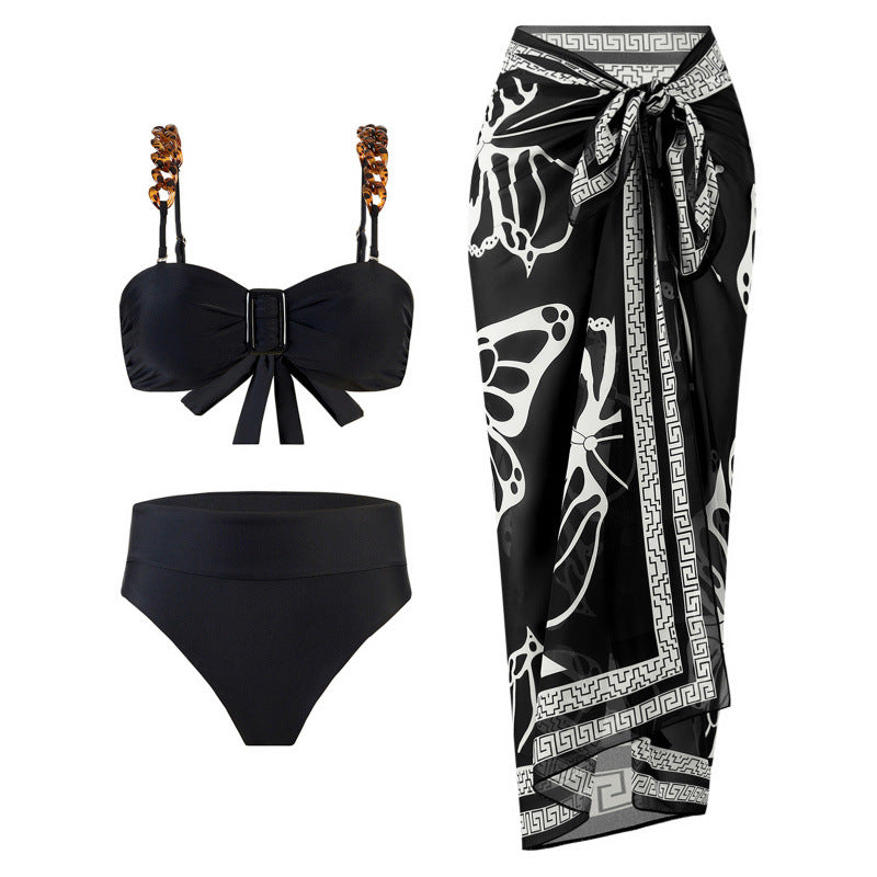 Damen Bikini-Set mit elegantem Wickelrock und raffinierten Trägerdetails R&B