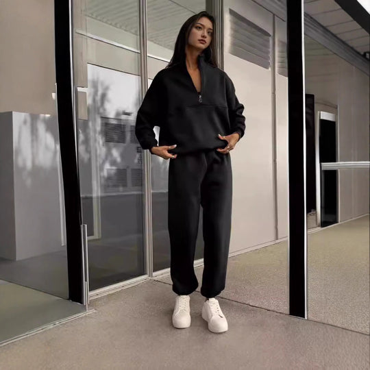 Damen bequemer Polarkragen Sweater mit passender Jogginghose R&B