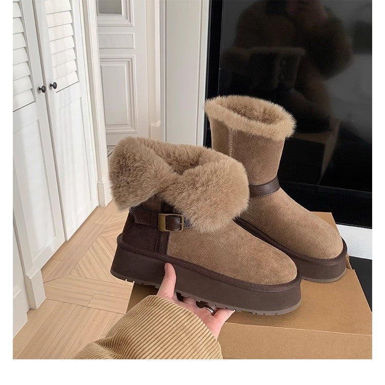 Damen modische Booties mit weichem Kunstfellkragen und praktischem Schnallenverschluss R&B