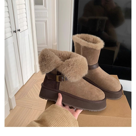 Damen modische Booties mit weichem Kunstfellkragen und praktischem Schnallenverschluss R&B