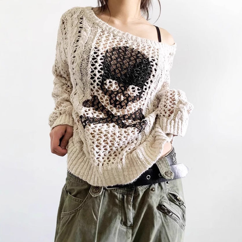 Damen Grob gestrickter Pullover mit Skelett-Motiv R&B