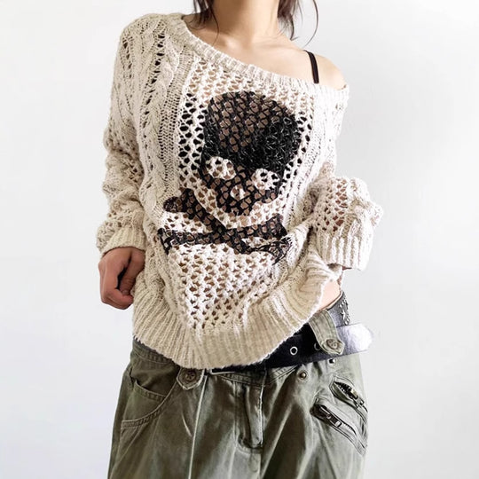 Damen Grob gestrickter Pullover mit Skelett-Motiv R&B