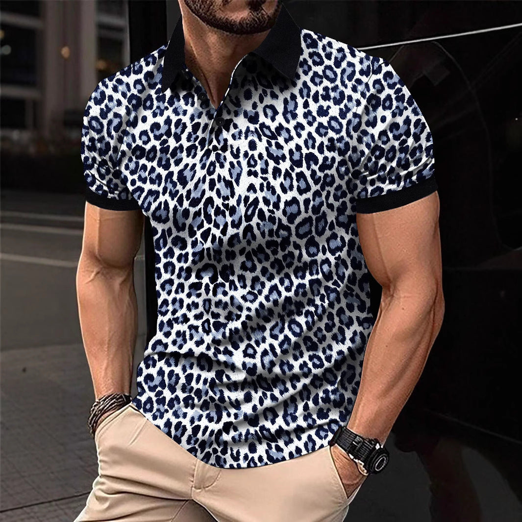 Herren Polo-Shirt mit aufregendem Leopardenmuster und modernem Schnitt R&B