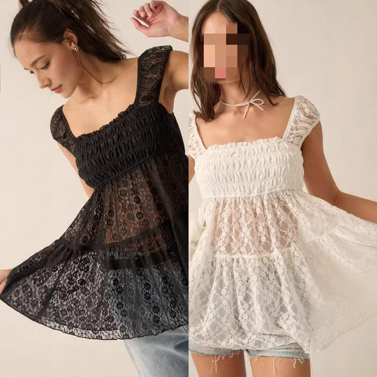 Damen Spitzenoberteil mit Rüschendetails und lässigem Schnitt R&B
