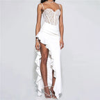 Damen Brautkleid mit Spitzenoberteil und asymmetrischen Rüschen R&B