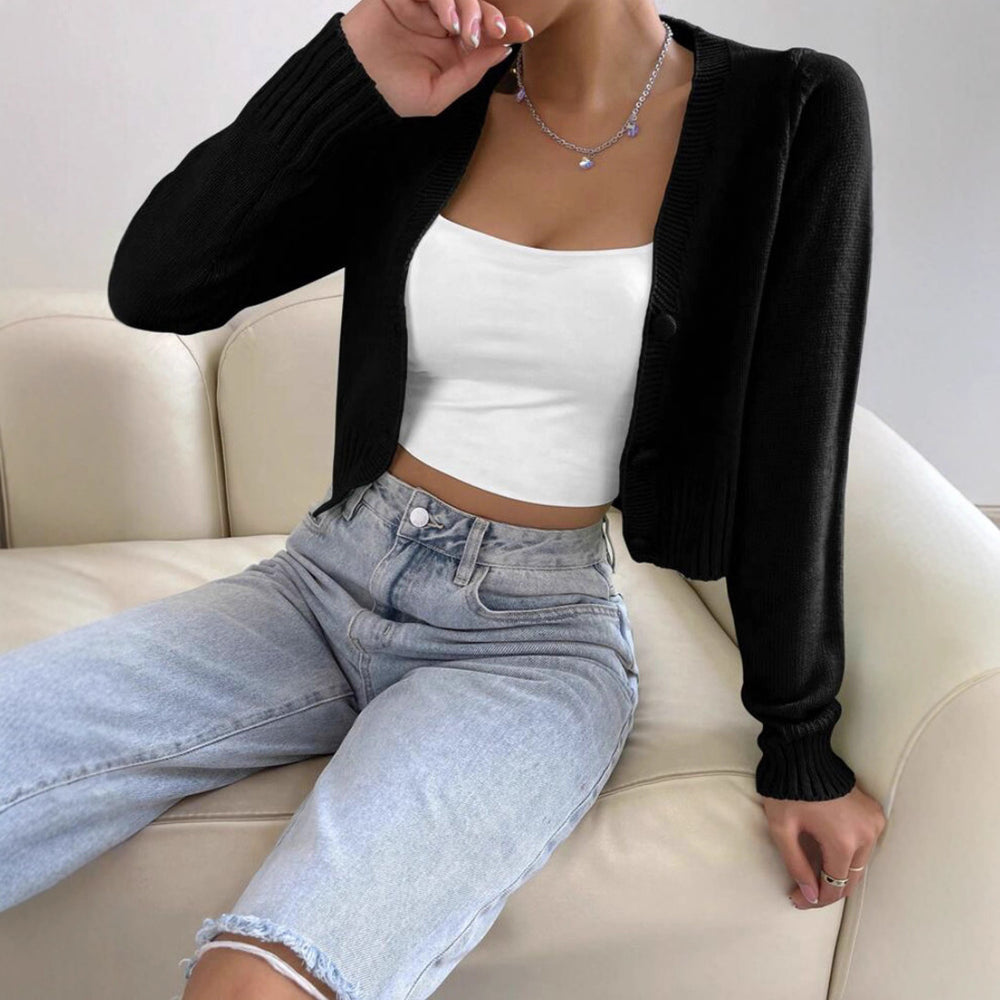 Damen Kurzstrickjacke mit feinem Rippstrickdesign R&B