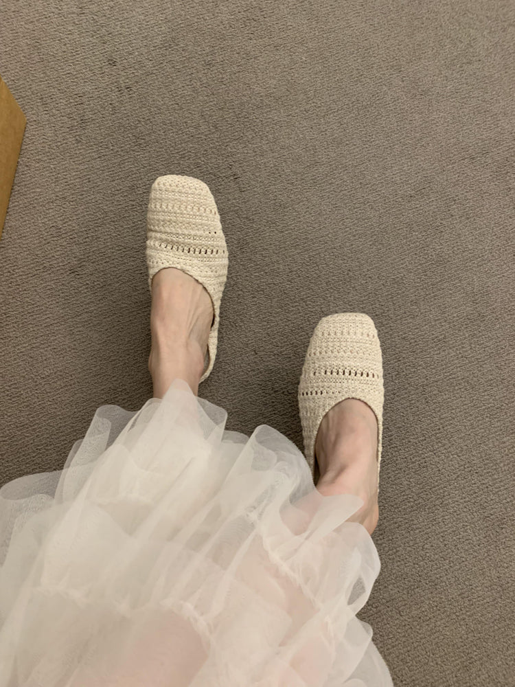 Damen luftige Sommer Slipper mit handgearbeiteter Häkelstruktur R&B