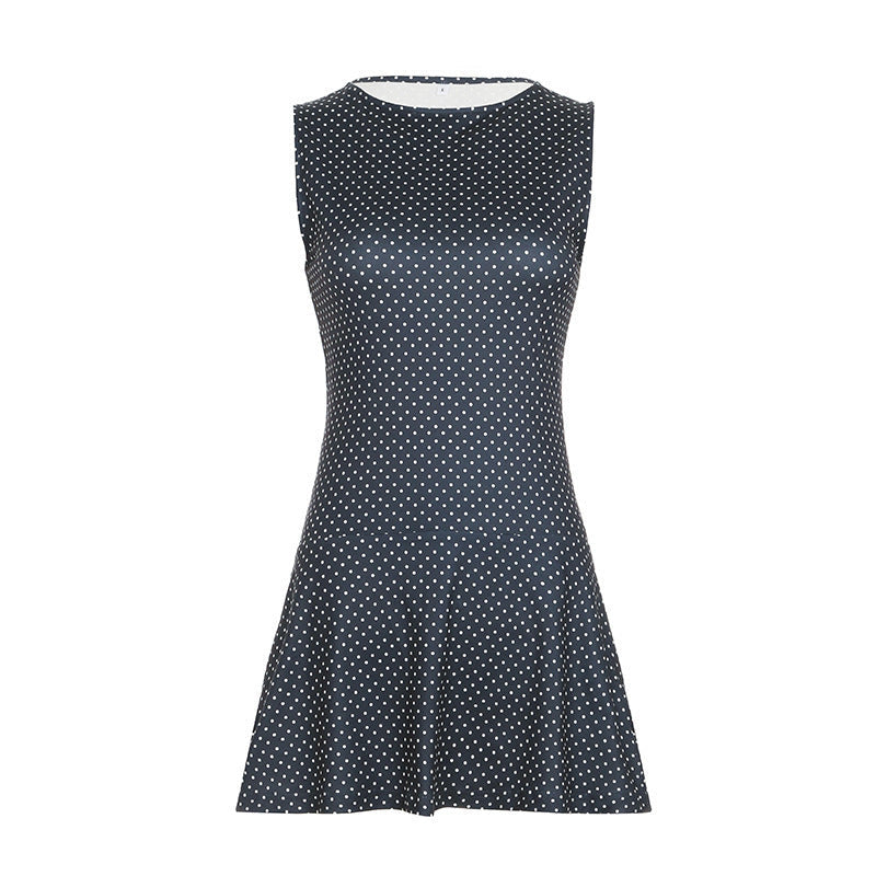 Damen ärmelloses Polka-Dots Kleid mit weitem Saum R&B