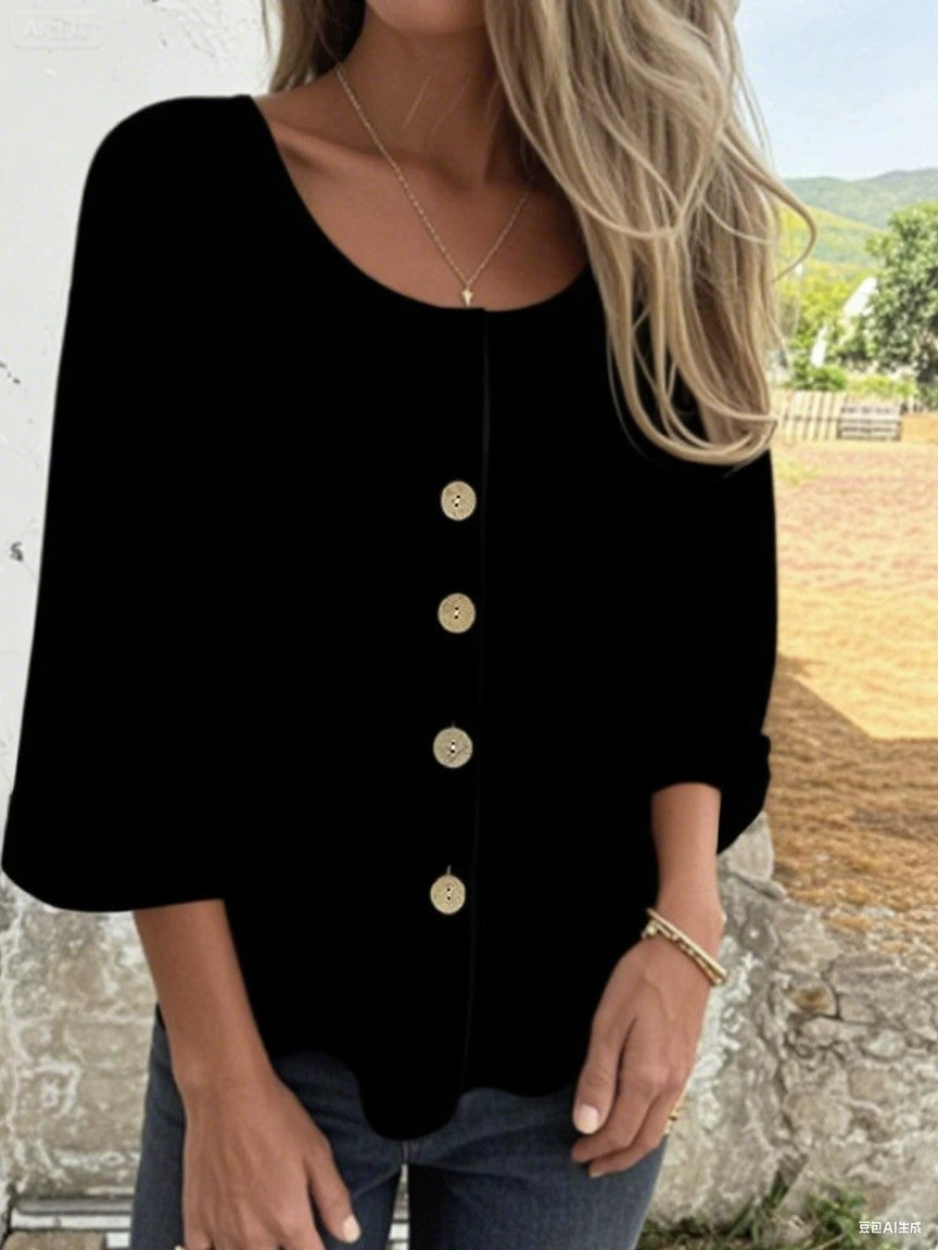 Damen Elegantes und lässiges Blusenshirt mit Knopfdetail R&B