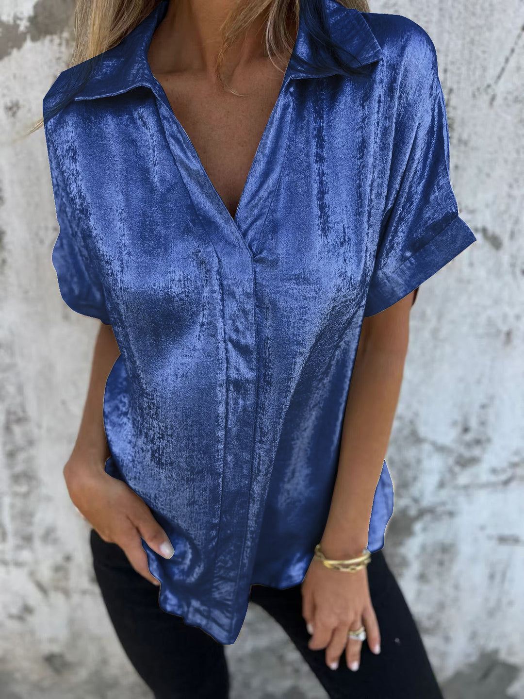 Damen Elegante Satinbluse mit glänzendem Finish und lässigem Schnitt R&B