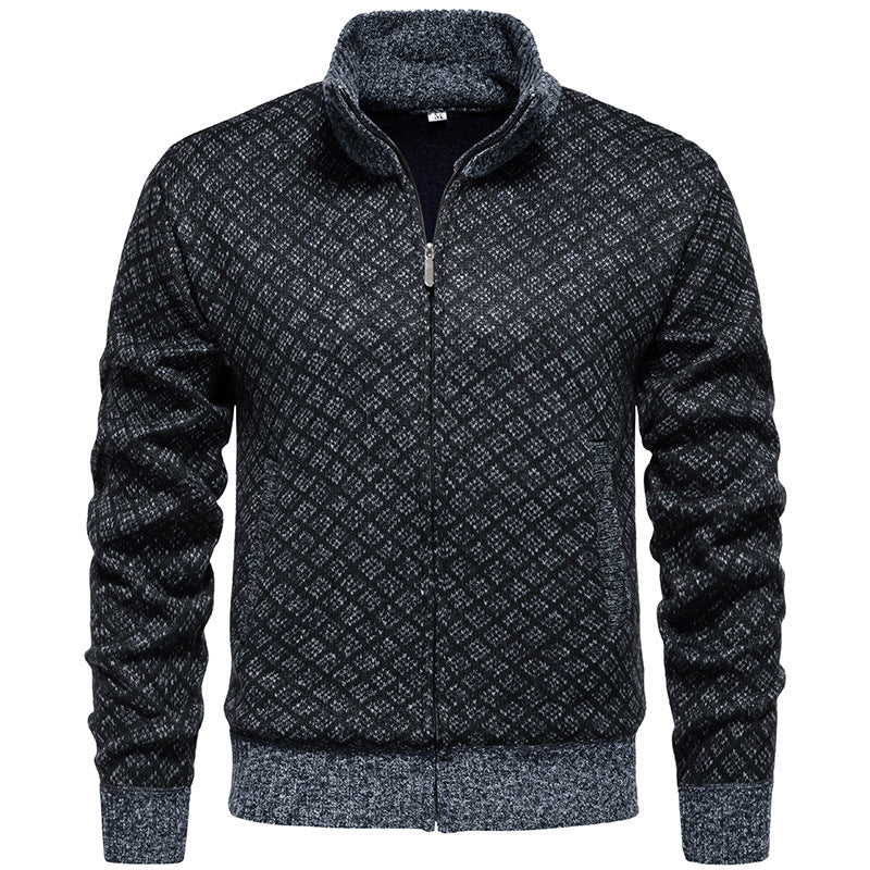 Herren Strickjacke mit modernem Zipper und feinem Karomuster R&B