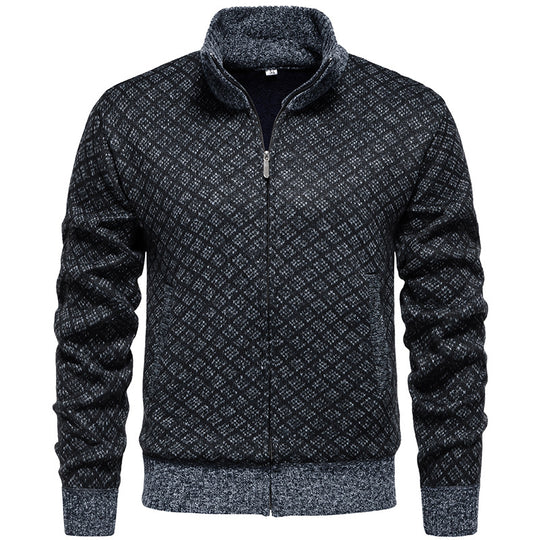 Herren Strickjacke mit modernem Zipper und feinem Karomuster R&B