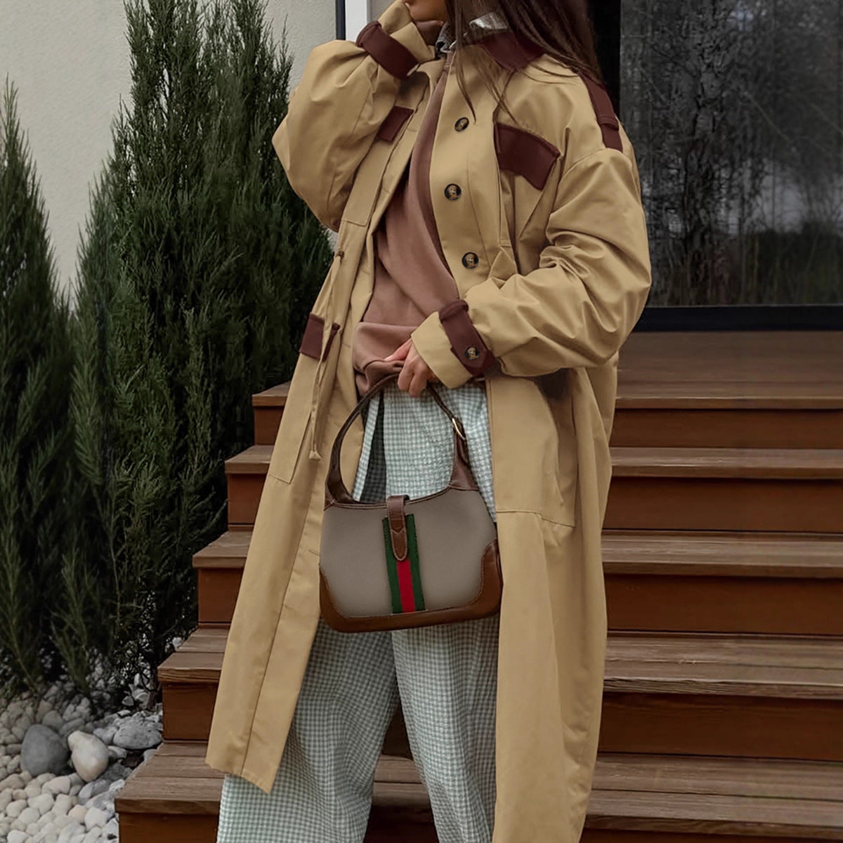 Damen Longline Utility-Jacke mit praktischen Taschen und verstellbarem Taillenzug R&B