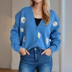 Damen Strickjacke mit floralen Applikationen R&B