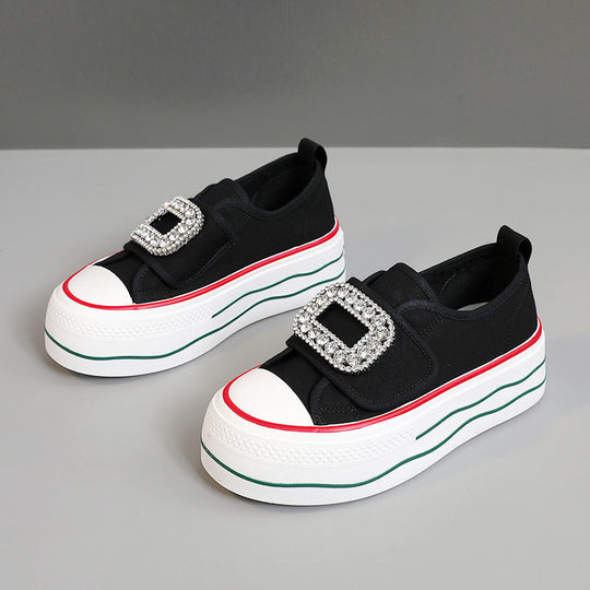 Damen Sneakers mit funkelndem Schnallen-Design und hoher Plattform R&B
