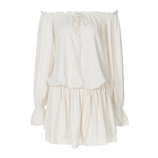 Damen Off-Shoulder Freizeitkleid mit schwingendem Rock und zarten Rüschendetails R&B