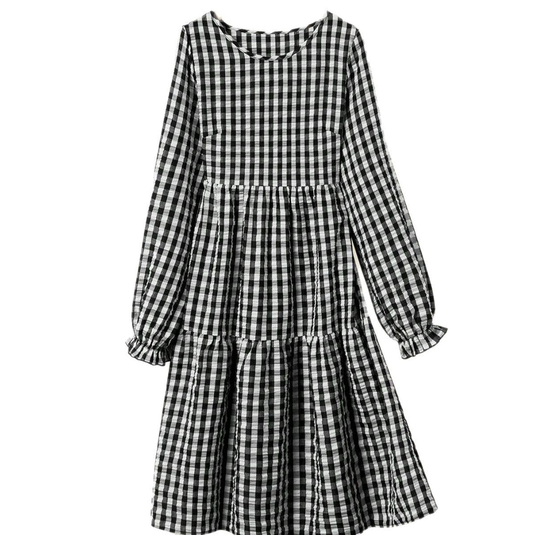 Damen Karomuster Maxikleid mit langem Arm und Rüschendetail R&B