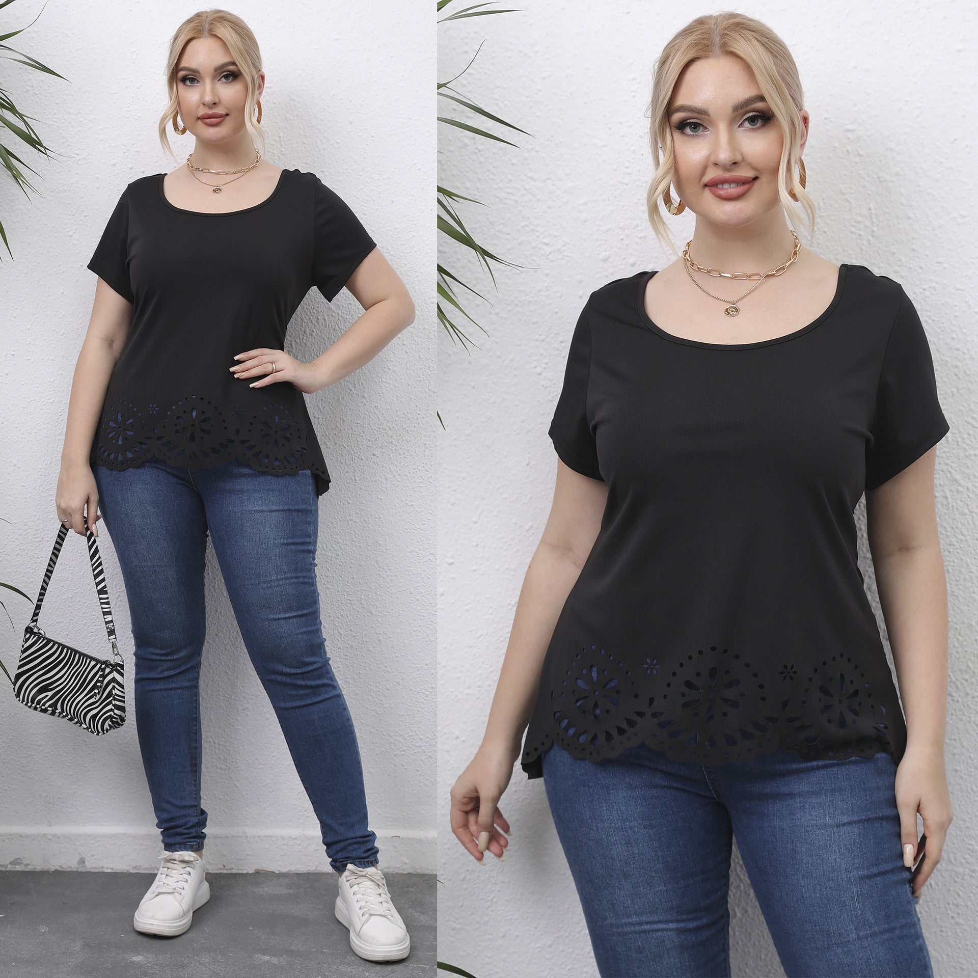 Damen Oberteil mit floralem Lochmuster R&B