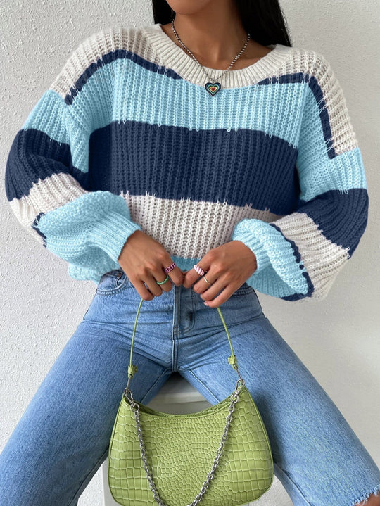R&B | Pullover Pullover Grobstrick Übergröße Fit Langarm Freizeit Crew Neck