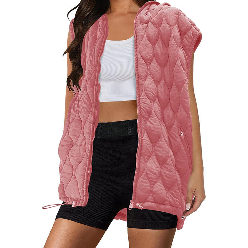 Damen Weste mit Kapuze und gestepptem Design R&B