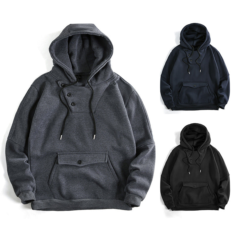 Herren lässiger Kapuzenpullover mit Knopfdetails und praktischen Taschen R&B
