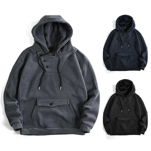 Herren lässiger Kapuzenpullover mit Knopfdetails und praktischen Taschen R&B