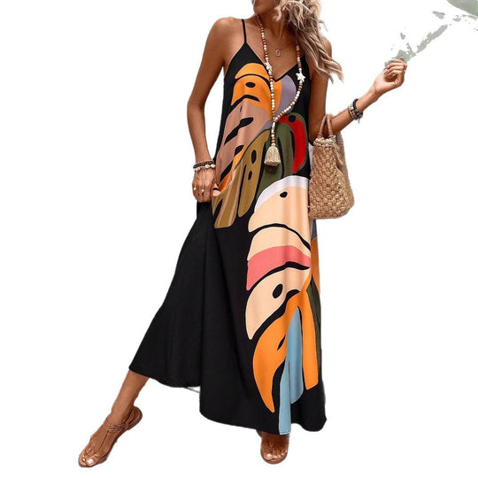 Damen Sommerliches Maxikleid mit buntem Blattdruck R&B