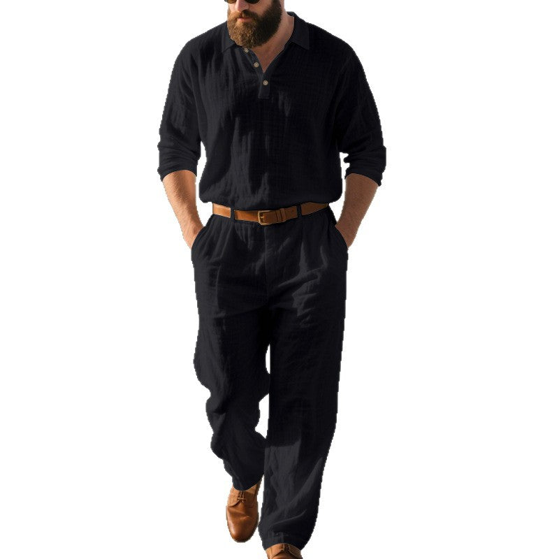 Herren eleganter Freizeit-Jumpsuit mit praktischen Taschen und stylischem Henley-Ausschnitt R&B
