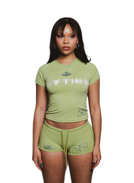 Damen Sport-Set mit figurbetonter Shorts und kurzärmeliger Oberteil R&B