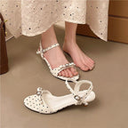 Damen offene Riemensandalen mit Polka-Dot-Muster und dekorativem Schmuckdetail R&B
