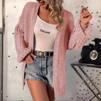 Damen modischer Strickcardigan mit voluminösen Ärmeln und offenem Schnitt R&B