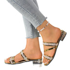 Damen Glamouröse Flachsandalen mit funkelnden Kristallriemen und eleganter Sohle R&B