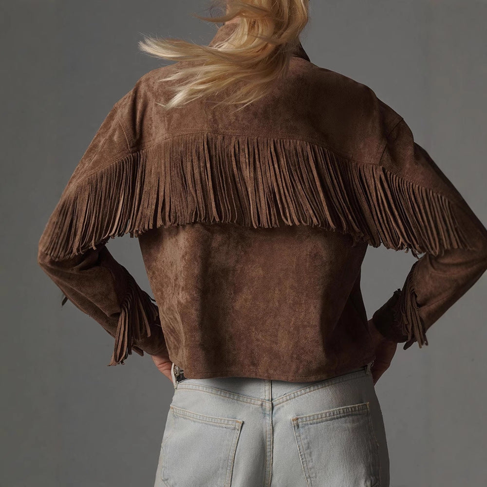Damen Wildlederjacke mit Fransen und oversized Schnitt R&B
