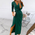 Damen Wickelmaxikleid mit elegantem Schlitz und tiefem V-Ausschnitt R&B