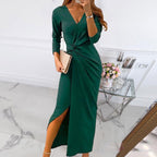 Damen Wickelmaxikleid mit elegantem Schlitz und tiefem V-Ausschnitt R&B