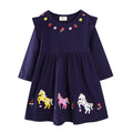 Mädchen Freizeitkleid mit buntem Einhorn-Design und floralen Applikationen R&B