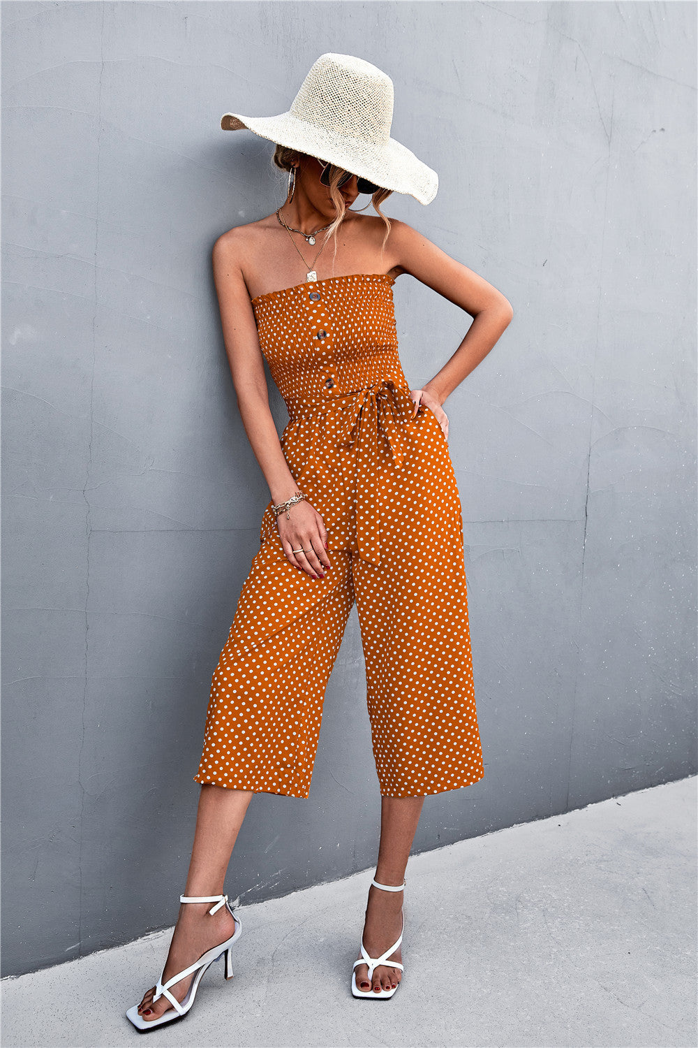 Damen Bandeau Jumpsuit mit lockerer Passform und Taschen R&B