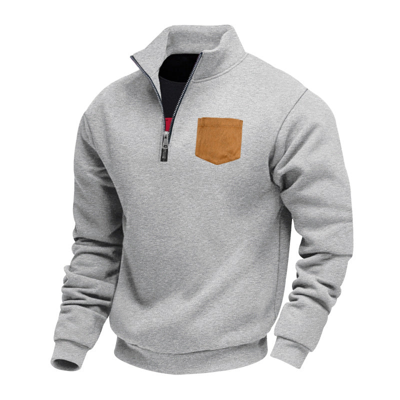 Herren eleganter Sweatpullover mit halbem Reißverschluss und praktischer Brusttasche R&B