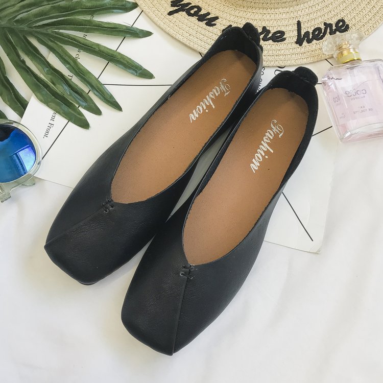 Damen nan quadratische Ballerina-Slipper aus weichem Kunstleder mit gepolstertem Komfortfußbett R&B