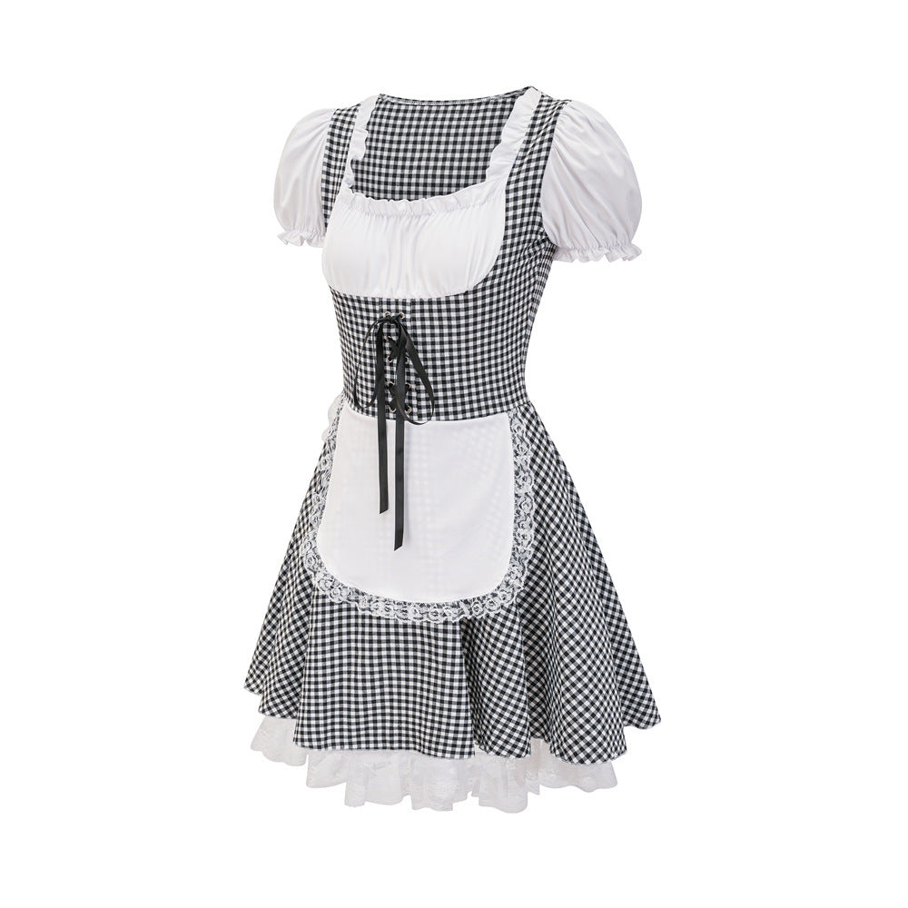 Damen Dirndlkleid mit traditionellem Karomuster und romantischen Rüschendetails R&B