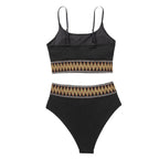Damen Hochtaillierter Bikini-Set mit modischem Crop-Top und elastischem Bund R&B