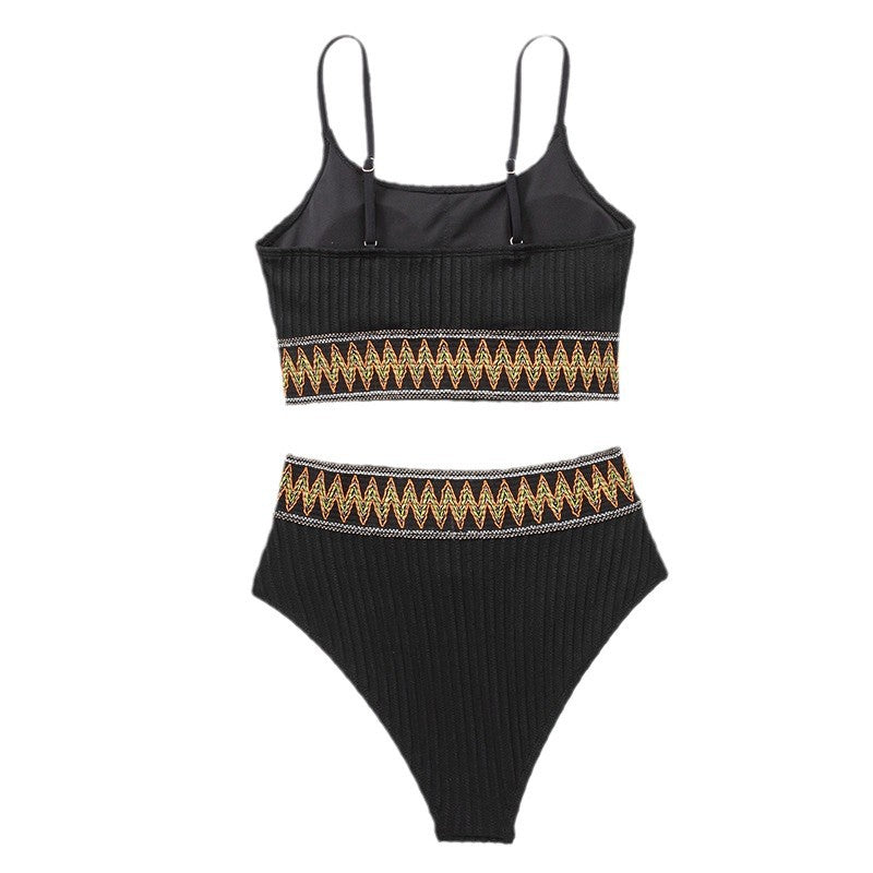 Damen Hochtaillierter Bikini-Set mit modischem Crop-Top und elastischem Bund R&B